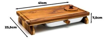 Imagem de Kit Churrasco Tabua De Carne Corte Madeira Gaveta Com Faca