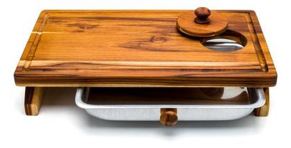 Imagem de Kit Churrasco Tabua De Carne Corte Madeira Gaveta Com Faca