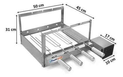 Imagem de Kit Churrasqueira Giratória 4 Espetos Elétrica Rotativa Inox 430 Bivolt Motor WEG + Espeto Grelha + 2 Grelhas Auxiliares