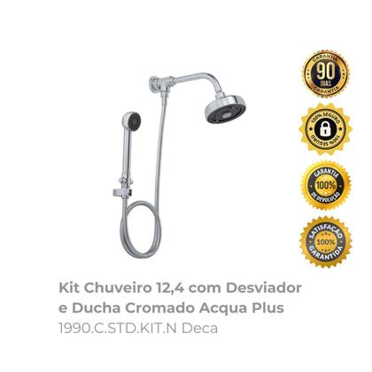 Imagem de Kit Chuveiro 12,4 com Desviador e Ducha Cromado Acqua Plus 1990.C.STD.KIT.N Deca