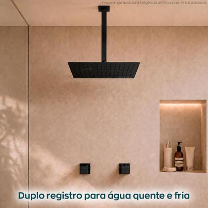 Imagem de Kit Chuveiro Ducha 30x30cm Inox Preto Cascata Teto 2 Acabamentos Para Registro Padrão Deca Docol Ducha Quadrada Chuveiro a Gás Ou Solar Quente Frio