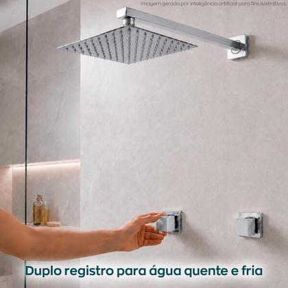 Imagem de Kit Chuveiro Ducha Inox Cromada 30x30cm Parede Cascata 2 Acabamentos Registro Compatível Deca Docol Ducha Quadrada Chuveiro A Gás Ou Solar Quente Frio