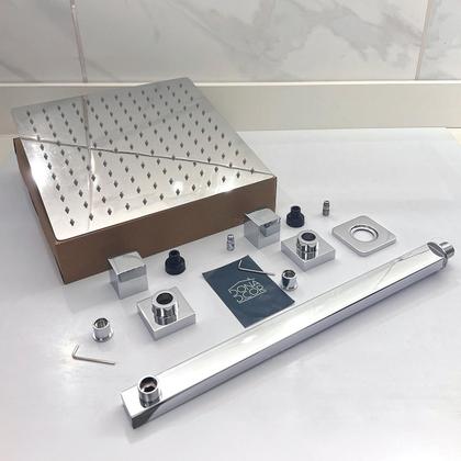 Imagem de Kit Chuveiro Ducha Inox Cromada 30x30cm Parede Cascata 2 Acabamentos Registro Compatível Deca Docol Ducha Quadrada Chuveiro A Gás Ou Solar Quente Frio