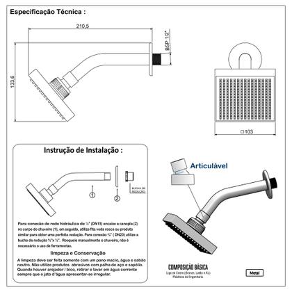 Imagem de Kit Chuveiro Ducha Quadrado Preto Fosco Luxo + 2 Acabamentos Registro Pressão Gaveta Padrão Deca ABS