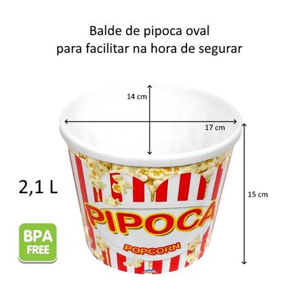 Imagem de Kit Cinema 3 em 1 Balde de Pipoca 2L + 2 Copos de Refrigerante