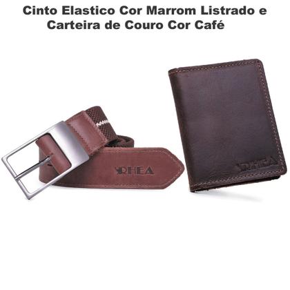 Imagem de Kit Cinto Masculino Elastico com Carteira Porta Cartao de Couro RHEA