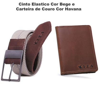 Imagem de Kit Cinto Masculino Elastico com Carteira Porta Cartao de Couro RHEA