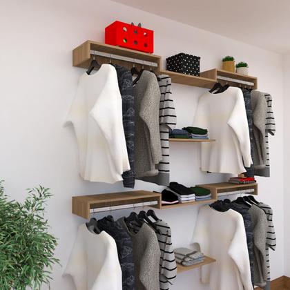 Imagem de Kit Closet com Cabideiros de 70cm e Prateleiras Amadeirado Organização Moderna para Seu Quarto