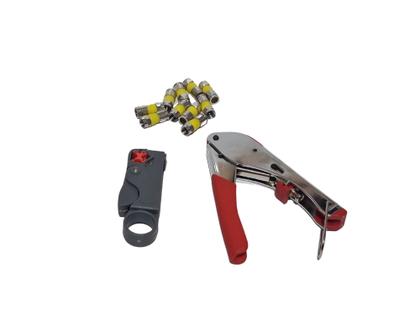 Imagem de Kit Coaxial Alicate Compressão E Alicate Decapador + 10 Conectores Rg6