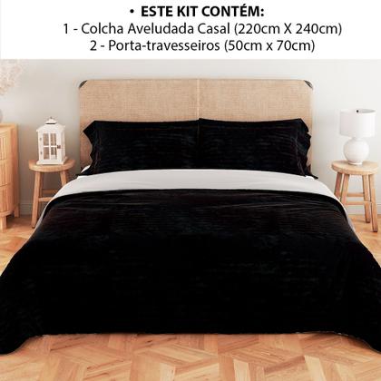 Imagem de Kit Coberdrom Casal 3 Peças Aveludado com Porta Travesseiros Dupla Face 220x240cm BF Colchões
