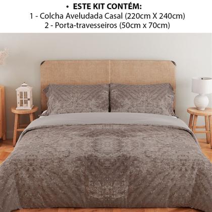 Imagem de Kit Coberdrom Casal 3 Peças Aveludado com Porta Travesseiros Dupla Face 220x240cm BF Colchões