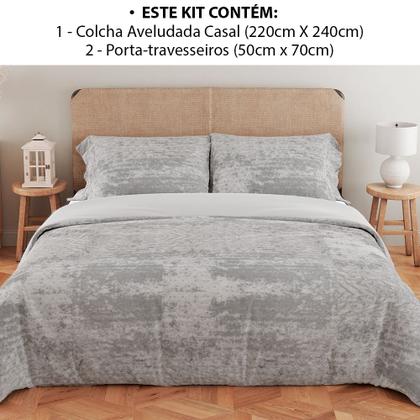 Imagem de Kit Coberdrom Casal 3 Peças Aveludado com Porta Travesseiros Dupla Face 220x240cm BF Colchões