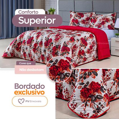 Imagem de Kit Coberdrom Casal Queen 3 Peças Dupla Face 400 Fios Estampado Patchwork Roupa de Cama Premium Cobertor Manta Soft