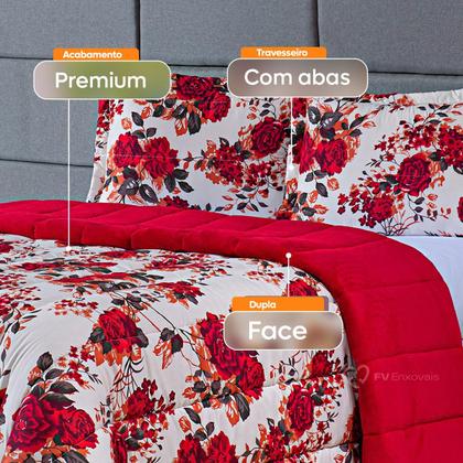 Imagem de Kit Coberdrom Casal Queen 3 Peças Dupla Face 400 Fios Estampado Patchwork Roupa de Cama Premium Cobertor Manta Soft