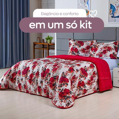 Imagem de Kit Coberdrom Casal Queen 3 Peças Dupla Face 400 Fios Estampado Patchwork Roupa de Cama Premium Cobertor Manta Soft