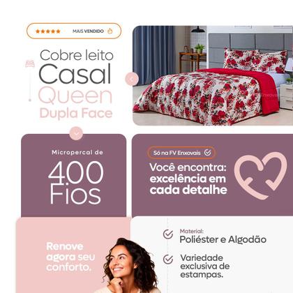 Imagem de Kit Coberdrom Casal Queen 3 Peças Dupla Face 400 Fios Estampado Patchwork Roupa de Cama Premium Cobertor Manta Soft