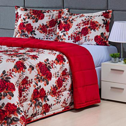 Imagem de Kit Coberdrom Casal Queen 3 Peças Dupla Face 400 Fios Estampado Patchwork Roupa de Cama Premium Cobertor Manta Soft