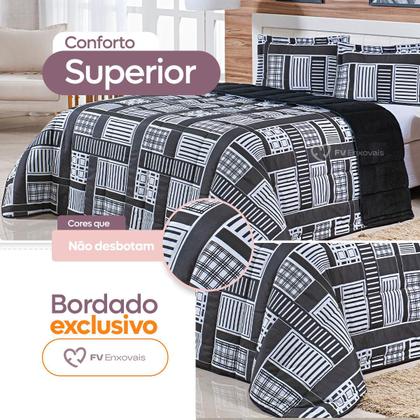 Imagem de Kit Coberdrom Casal Queen 3 Peças Dupla Face 400 Fios Estampado Patchwork Roupa de Cama Premium Cobertor Manta Soft
