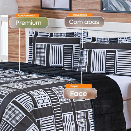 Imagem de Kit Coberdrom Casal Queen 3 Peças Dupla Face 400 Fios Estampado Patchwork Roupa de Cama Premium Cobertor Manta Soft