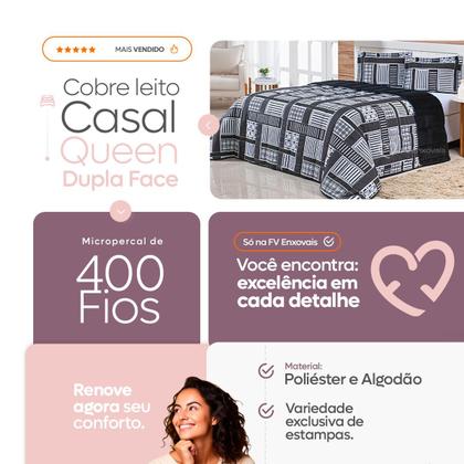 Imagem de Kit Coberdrom Casal Queen 3 Peças Dupla Face 400 Fios Estampado Patchwork Roupa de Cama Premium Cobertor Manta Soft