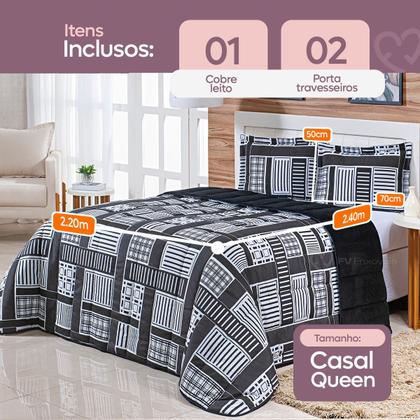 Imagem de Kit Coberdrom Casal Queen 3 Peças Dupla Face 400 Fios Estampado Patchwork Roupa de Cama Premium Cobertor Manta Soft