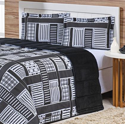 Imagem de Kit Coberdrom Casal Queen 3 Peças Dupla Face 400 Fios Estampado Patchwork Roupa de Cama Premium Cobertor Manta Soft