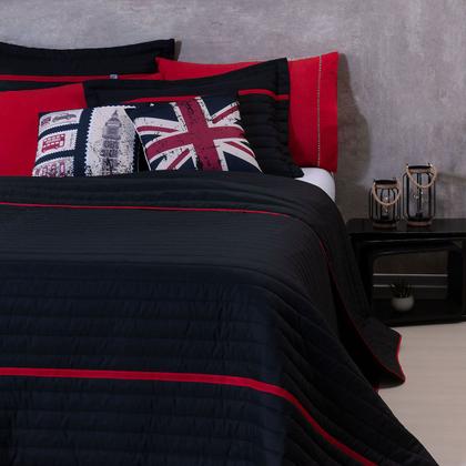 Imagem de Kit Cobre Leito 5 Peças  London Preto/Vermelho Queen - Inove