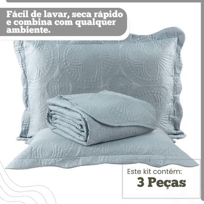 Imagem de Kit Cobre Leito Azul Cama Queen Size Enxoval Roupa de Cama