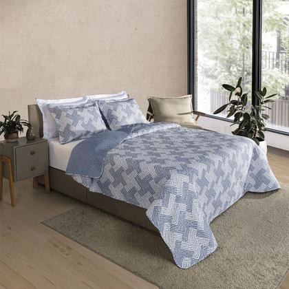 Imagem de Kit Cobre Leito Casal Colcha 3 Peças Boutis Estampada Dupla Face