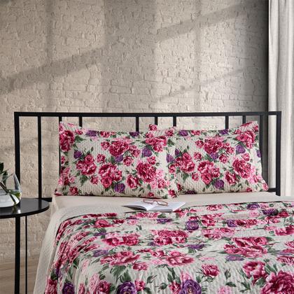 Imagem de Kit Cobre Leito Casal Padrão  Dupla Face 3 Peças 200 Fios Colcha de Cama Violeta Premium Estampado