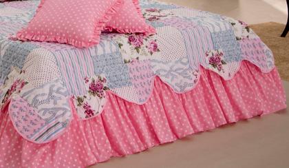 Imagem de Kit Cobre Leito Casal Queen Size 6 pçs Colcha Estampado com Babado Belize