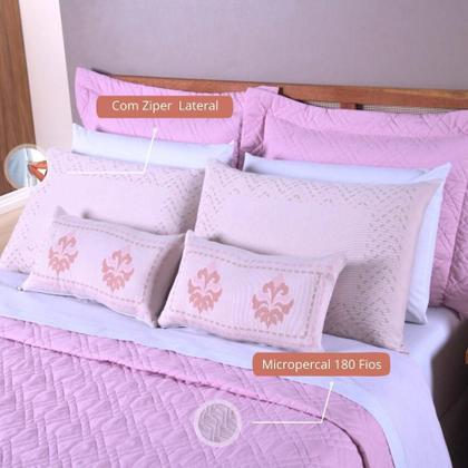 Kit Cobre Leito Casal Queen Turin 14 Peça Completo Rose - Vilela Enxovais Imagem de Kit Cobre Leito Casal Queen Turin 14 Peça Completo Rose