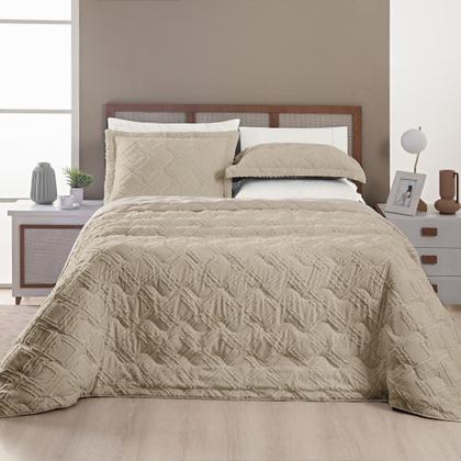 Imagem de Kit Cobre Leito Colcha Adele Queen Dupla Face Micropercal 300 Fios 3 Peças - Bege