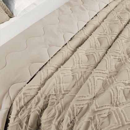 Imagem de Kit Cobre Leito Colcha Adele Queen Dupla Face Micropercal 300 Fios 3 Peças - Bege