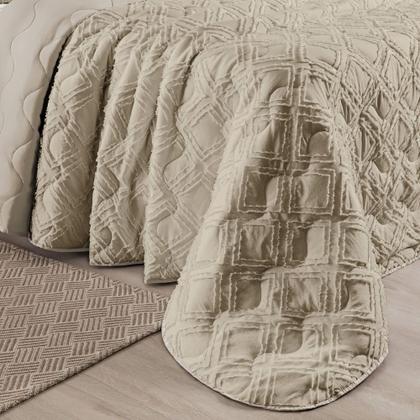 Imagem de Kit Cobre Leito Colcha Adele Queen Dupla Face Micropercal 300 Fios 3 Peças - Bege