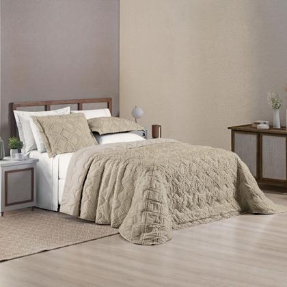 Imagem de Kit Cobre Leito Colcha Adele Queen Dupla Face Micropercal 300 Fios 3 Peças - Bege