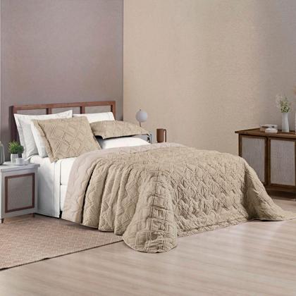 Imagem de Kit Cobre Leito Colcha Adele Queen Dupla Face Micropercal 300 Fios 3 Peças - Cáqui