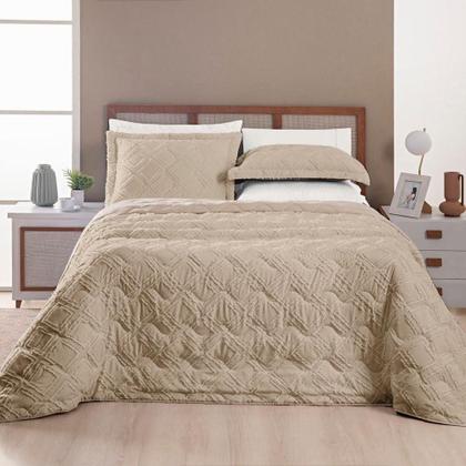 Imagem de Kit Cobre Leito Colcha Adele Queen Dupla Face Micropercal 300 Fios 3 Peças - Cáqui