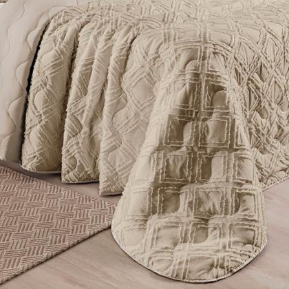 Imagem de Kit Cobre Leito Colcha Adele Queen Dupla Face Micropercal 300 Fios 3 Peças - Cáqui