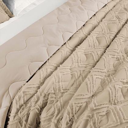 Imagem de Kit Cobre Leito Colcha Adele Queen Dupla Face Micropercal 300 Fios 3 Peças - Cáqui