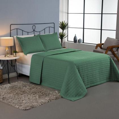 Imagem de Kit Cobre Leito Colcha Bellini Queen Dupla Face Percal 300 Fios Textura Matelassê 3 Peças - Verde