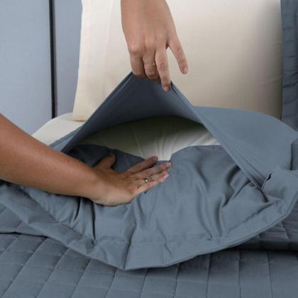 Imagem de Kit Cobre Leito Colcha Bellini Solteiro Dupla Face Percal 300 Fios Textura Matelassê 2 Peças - Azul