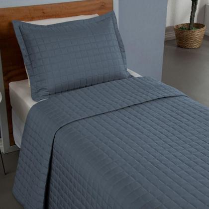 Imagem de Kit Cobre Leito Colcha Bellini Solteiro Dupla Face Percal 300 Fios Textura Matelassê 2 Peças - Azul
