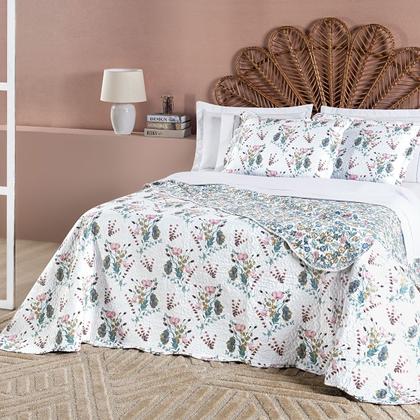 Imagem de Kit Cobre Leito Colcha cama KING 2,80 x 2,60 3 Peças micropercal 200 fios Estampada Floral Dupla Face aba americana