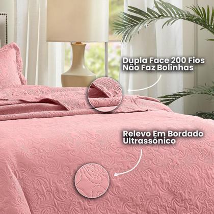 Imagem de Kit Cobre Leito Colcha Casal Cama Box 3 Peças Boutis Dupla Face 200 Fios Macio Com Porta Travesseiros