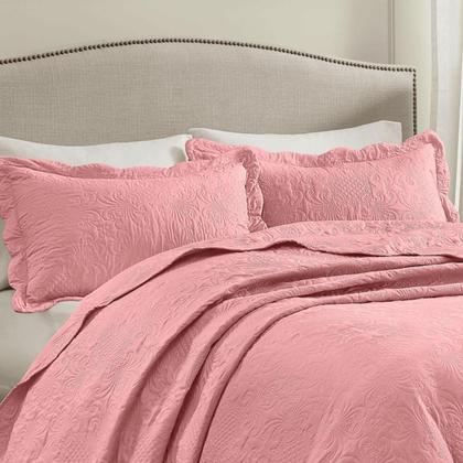 Imagem de Kit Cobre Leito Colcha Casal Cama Box 3 Peças Boutis Dupla Face 200 Fios Macio Com Porta Travesseiros