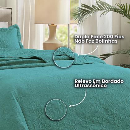 Imagem de Kit Cobre Leito Colcha Casal Cama Box 3 Peças Boutis Dupla Face 200 Fios Macio Com Porta Travesseiros