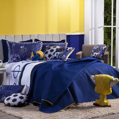 Imagem de Kit Cobre Leito Colcha CASAL PADRÃO Futebol Game Dupla Face com Almofadas Estampadas 08 Peças - Decoração Infantil Juvenil Menino Quarto Masculino