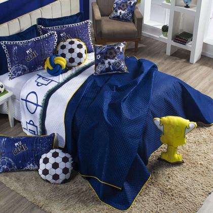 Imagem de Kit Cobre Leito Colcha CASAL PADRÃO Futebol Game Dupla Face com Almofadas Estampadas 08 Peças - Decoração Infantil Juvenil Menino Quarto Masculino