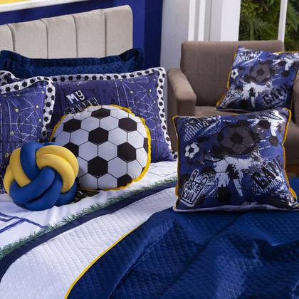 Imagem de Kit Cobre Leito Colcha CASAL PADRÃO Futebol Game Dupla Face com Almofadas Estampadas 08 Peças - Decoração Infantil Juvenil Menino Quarto Masculino
